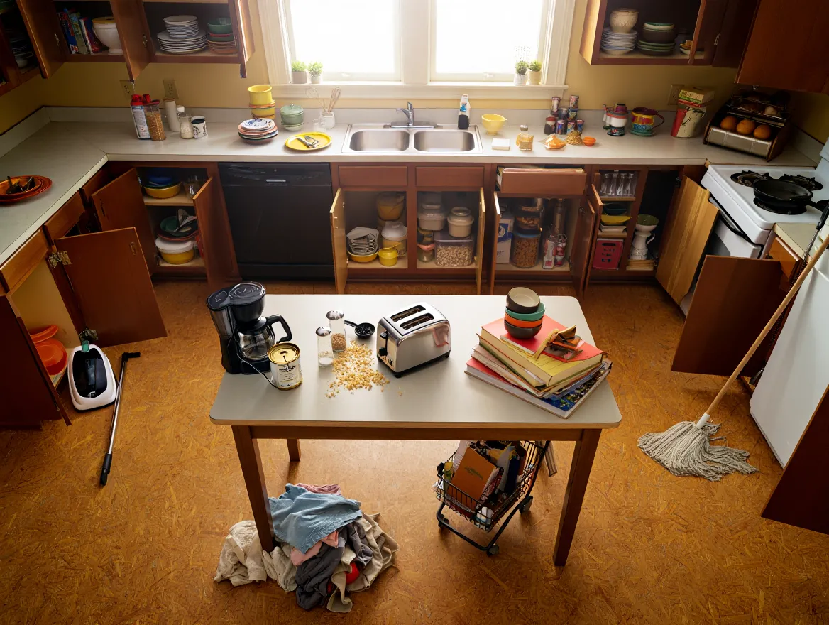 Cluttered kitchen before organization